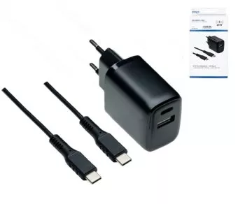 Adaptateur de charge USB PD/QC 3.0 avec câble C-C, noir 20W, 3,6V~5,9V/3A ; 6~9V/2A ; 9V~12V/1,5A